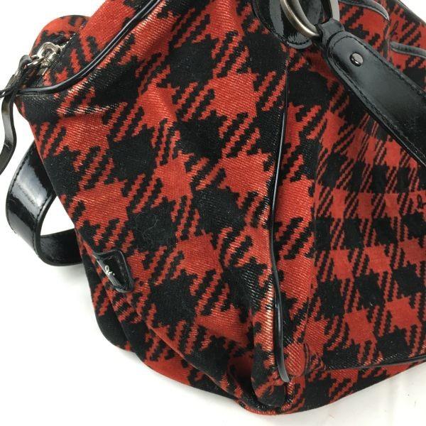 agnes b Mini Boston Handbag Red x Black Check Fabric Women’s Vintage Style(USED)