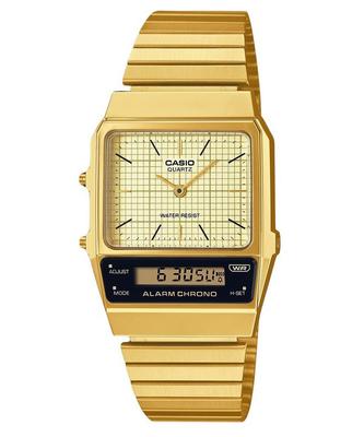 Vintage Analog Digital Guldjonpläterat Rostfritt Stål Beige Urtavla Kvarts AQ-800EG-9A Unisexklocka