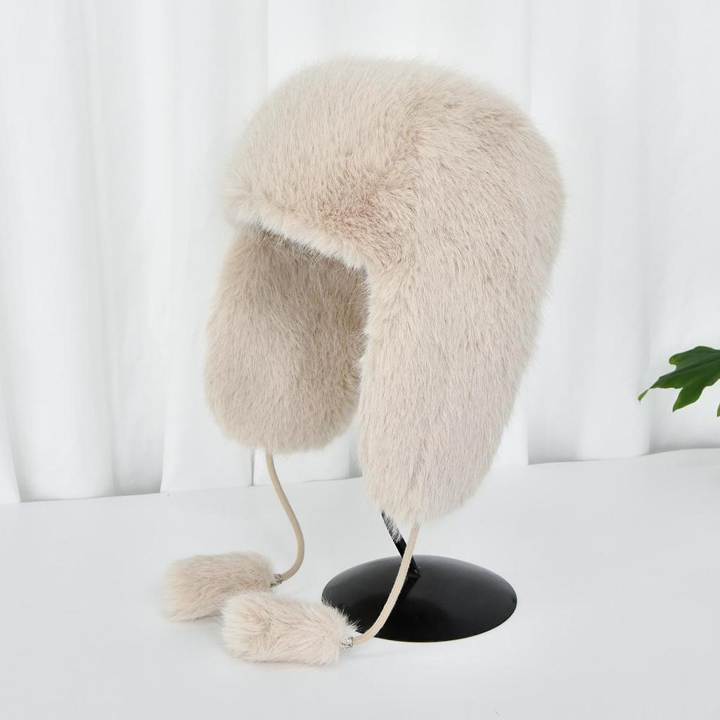 Unisex Faux Fur Aviator Hat Thickened Faux Fox Fur Ushanka with Ear Flaps Warm Winter Outdoor Hat