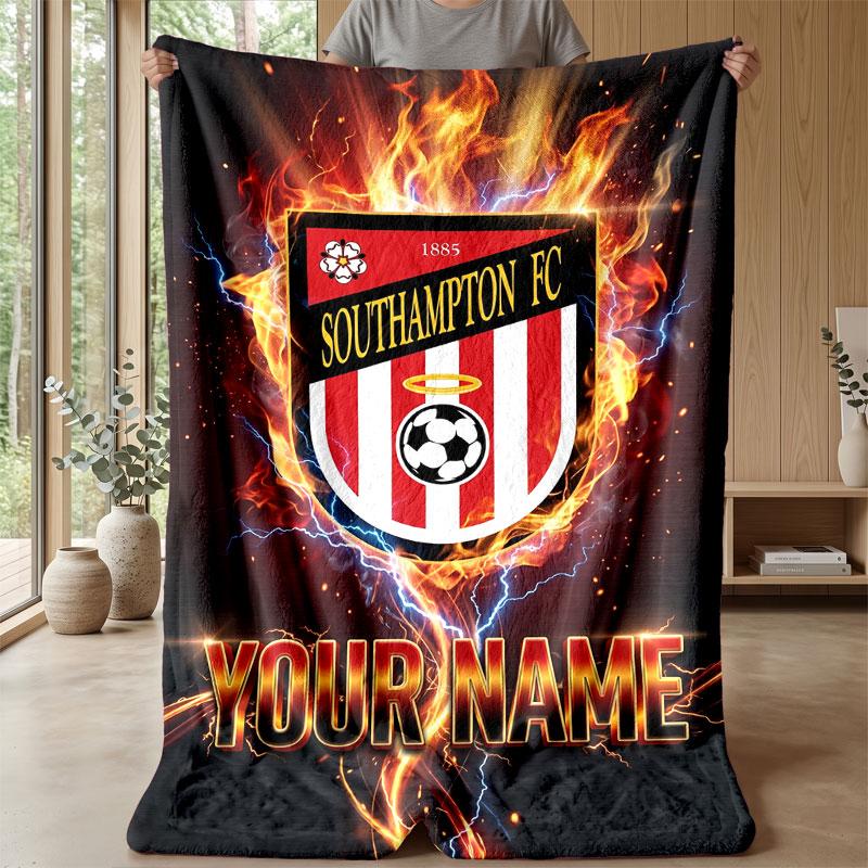 Coperta in Flanella Southampton FC con Testo Nome Personalizzato Logo Calcio Coperta in Pile Personalizzata Regalo Speciale per Divano Camera da Letto Casa