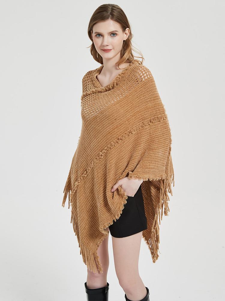 Chic Knitted Elegant Women Scarf Solid Hollow Pullover Wrap Shawls Tassel Lady Chales Femme Ponchos Capas Mujer Cachecol Party