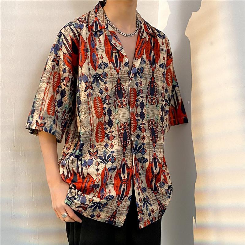 2026 Large Retro Cuban Collar Men's Ice Silk Short Sleeve Shirt