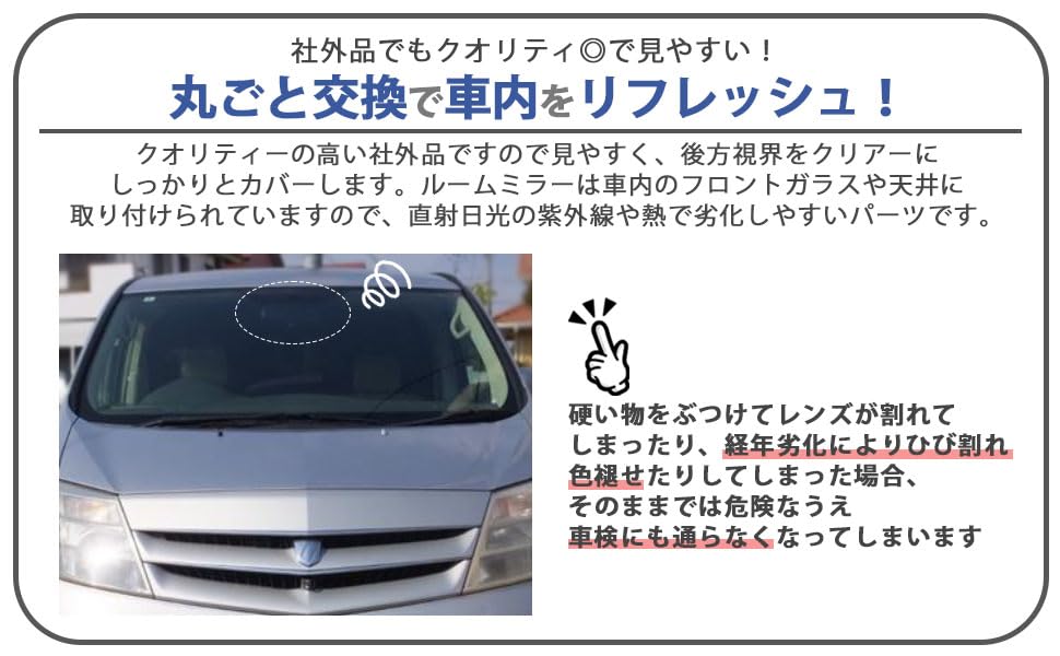 Espelho Retrovisor Interno Toyota 7225 para Série 20 Número Peça Genuína Pós-Venda Espelho, Espelho, Alphard/Vellfire ANH20W/GGH20W (Parte 134-107