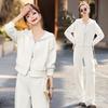 2025 New Style Gray Sweatshirt Hoodie and Zip-Up Jacket Faux Two-Piece with Straight-Leg Pants Set #903
