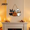 Festive Porch Hanging Plaques Halloween Wooden Welcome Door Sign, Vintage Black Cat Jack-o-lantern Ghost Holiday Atmosphere Room Decor Decoration,