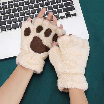 Yousheng Damen Katzenpfoten Handschuhe Niedliche Flauschige Warme Halbfingerhandschuhe Winter Plüsch Tierpfoten Handschuhe für Mädchen Teenager Cosplay Kostümpartys Alltagskleidung