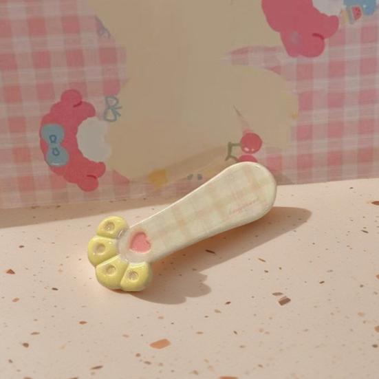Girl Hairpin Plaid Pattern Cat Paw Shape Hair Clips Stable Clamping Force