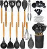Cooking Utensil Set - 33 Piece Non-Stick Silicone Kitchen Utensil Kit with Wooden Handle, Bating Brush, Egg Beater, Tongs.