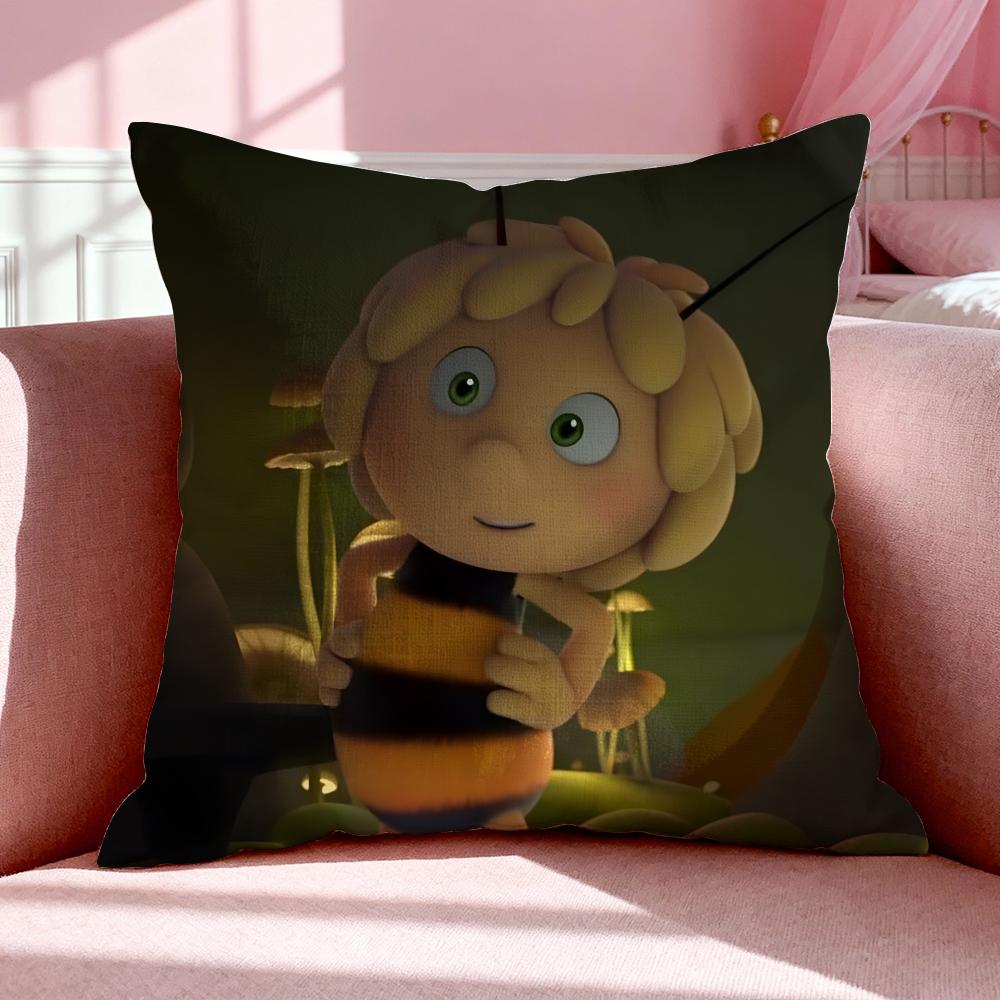 Cartoon M-Maya The Bee Cushion Cover Breathable Linen Pillowcase Summer Odorless Eco-Friendly Invisible Zipper Washable