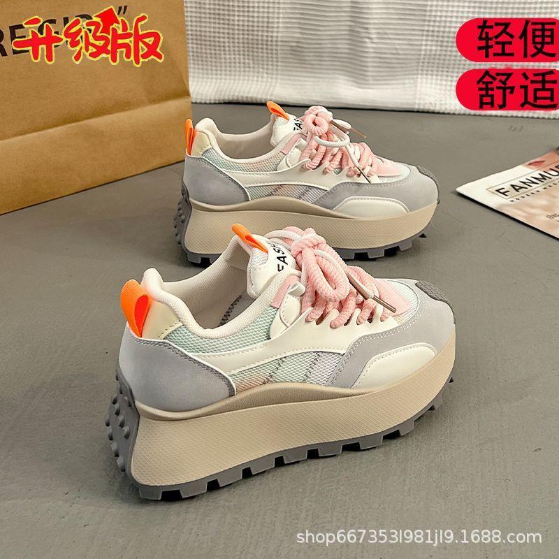 Spring Autumn New 2026 Women's Platforms Sneakers Breathable Mesh Non Slip Casual Shoes Comfortable Cross Tied Vulcanized Shoes