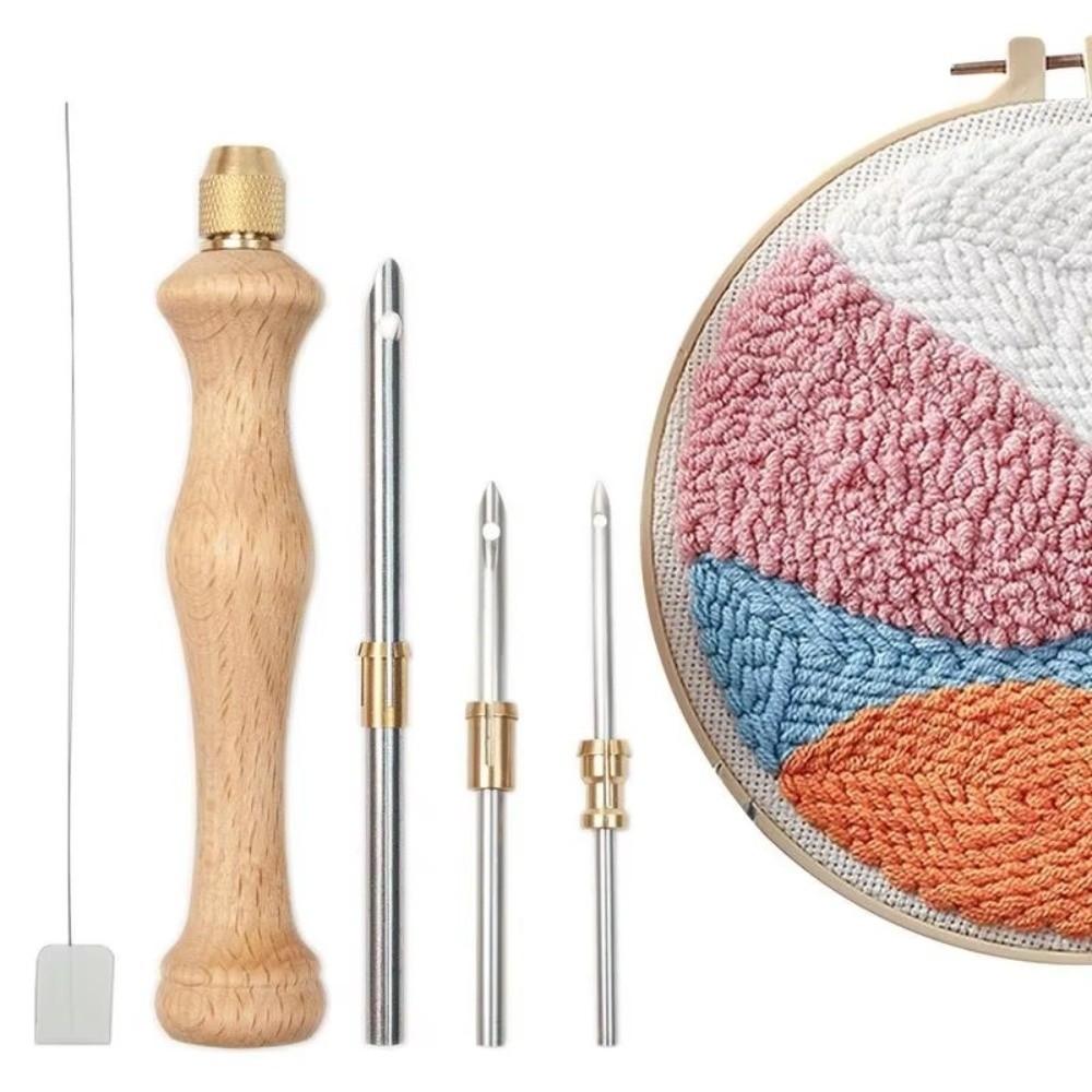 2.5mm/3.5mm/5mm Punch Needle Set Wooden Handle DIY Craft Cross Stitch Needles Handmade Changeable Head Embroidery Stitch Pen