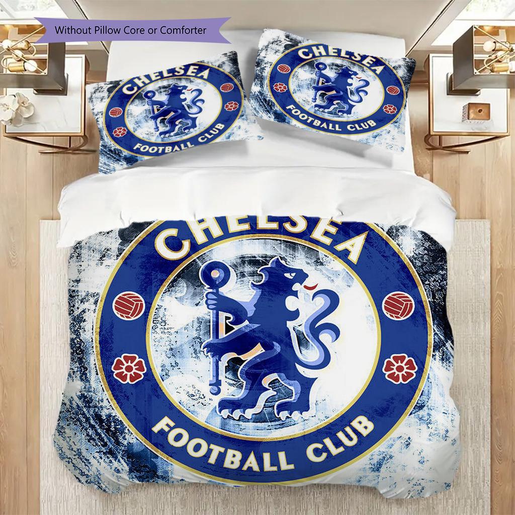 Chelsea Football Club Emblem Display Three-piece set (1 * duvet cover + 2 * pillowcase, without core) 2D Flat Christmas birthday gift