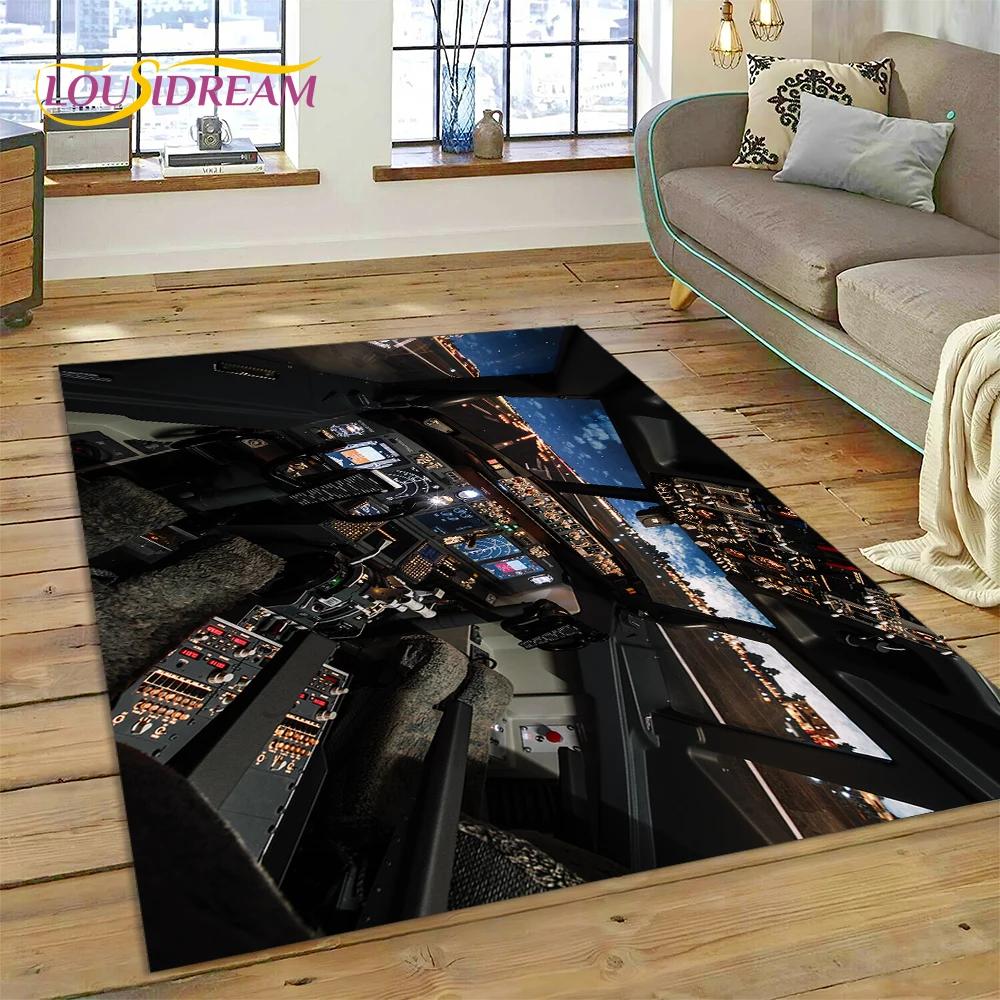 Řízení letadla Kokpit Kabina Kosmická loď Palubní deska Koberec Kobereček pro Obývací pokoj Ložnici, Protiskluzová Dekorace na Pohovku Rohožka Moto