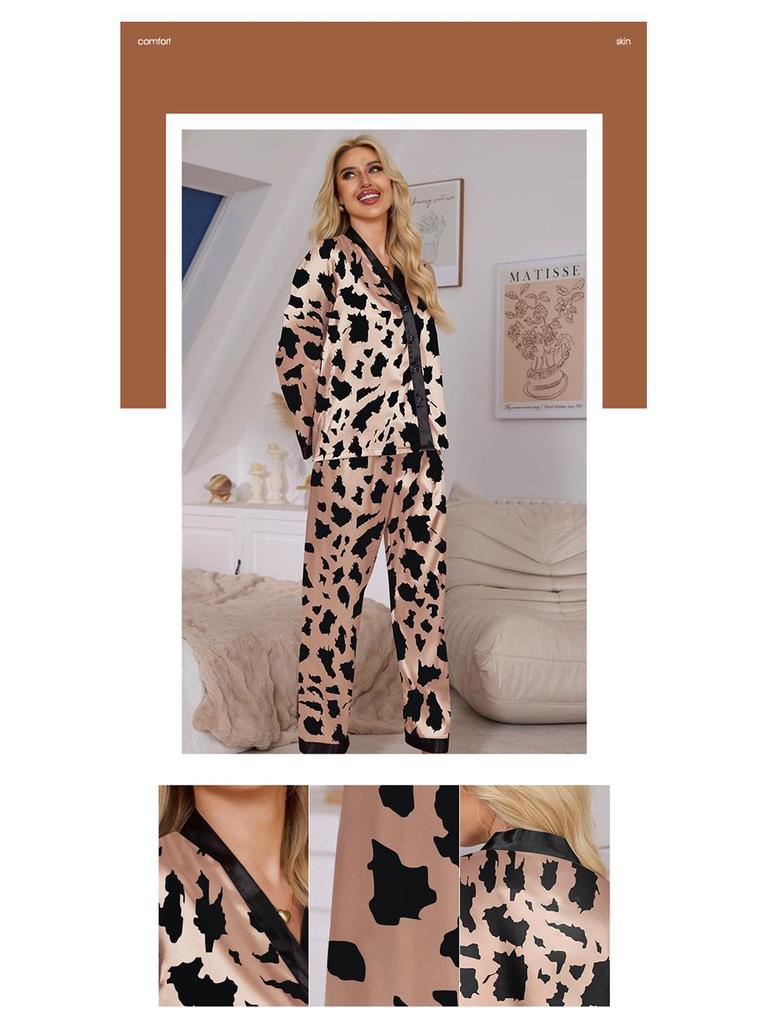 Damen Pyjama-Set mit Leoparden- und Zebra-Print - Langärmliges Oberteil und Hose, Perfekt für Frühling und Herbst (TZ21941)