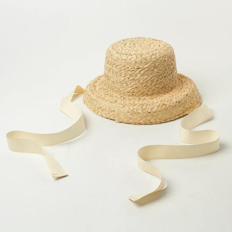 Handwoven Kids Straw  Cap Girl Floppy Hat Wide Brim Fishing Cap Vacation Hat Dropshipping