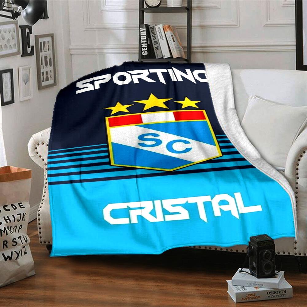 Sporting Cristal FC Club Badge Striped Graphic Print Flannel Blanket Soft Warm Throw Blanket for Sofa Bed Living Room