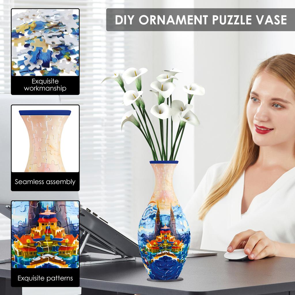3D Puzzle Vase Arts Puzzle Flower Vase DIY Crafts Plastic Home Decoration Flower Arrangement Office Housewarming Kids Toys Gifts
