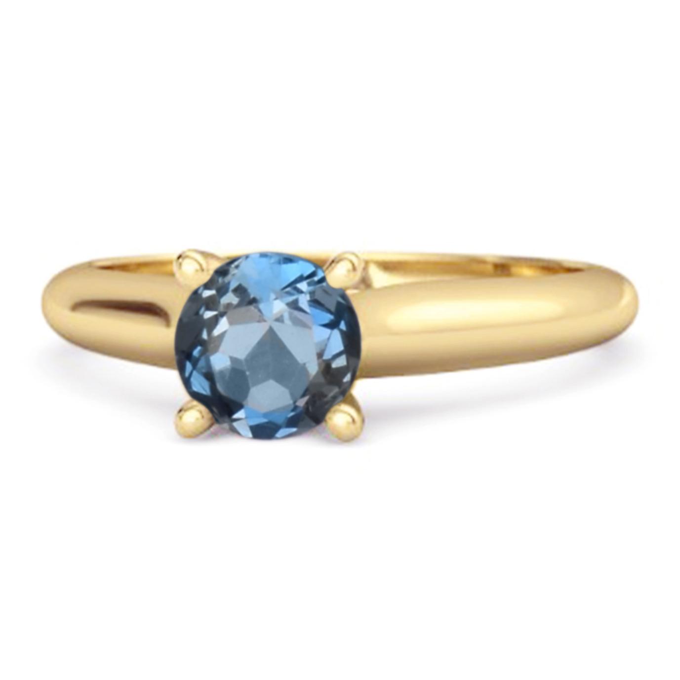 London Blue Topaz Round Solitaire Ring - 925 Sterling Silver Gold Vermeil 10.5