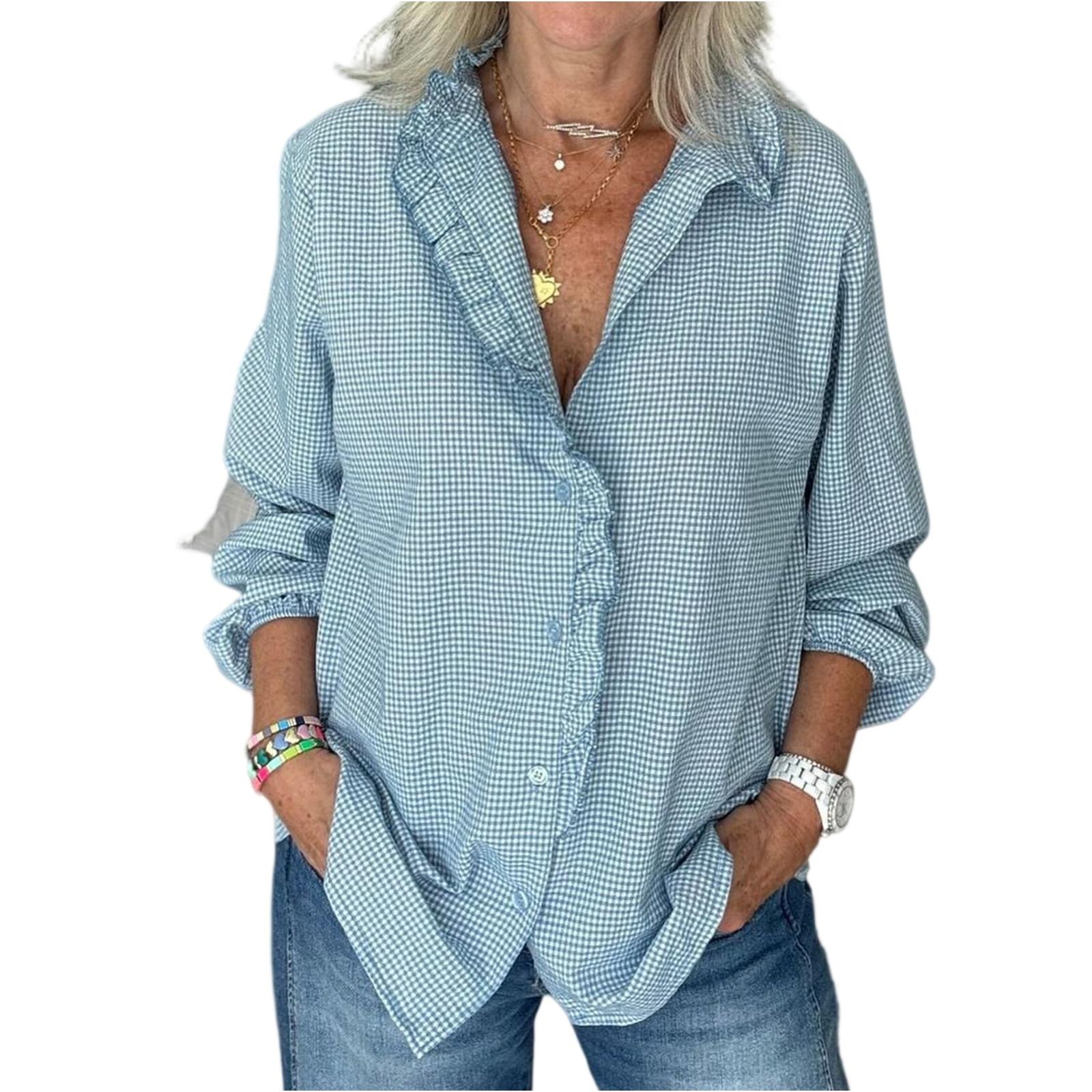 

Женский модный повседневный однотонный топ с длинным рукавом XXL синий