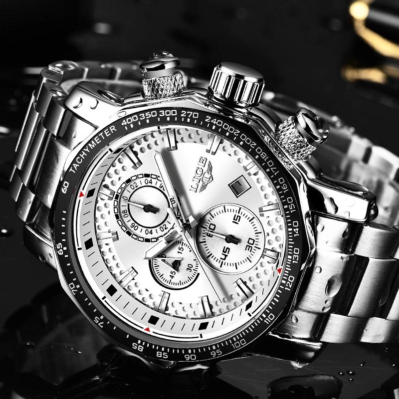 LIGE Watches for Men New Business Sport Chronograph Quartz Wristwatch Clock Waterproof Big Dial Male Watch Reloj Hommes+BOX