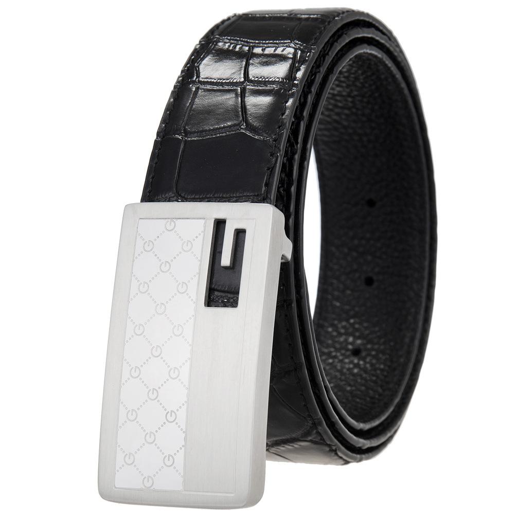 Casual Stainless Steel Smooth Buckle Belt, Men'S Belt, First Layer Cowhide Belt Ly36-61633-5