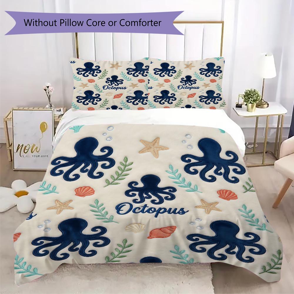 Retro Octopus Pattern Bedding uilt Set uilt Cover Pillowcase Home Decoration Birthday Gift (1 * duvet cover + 2 * pillowcase without core)