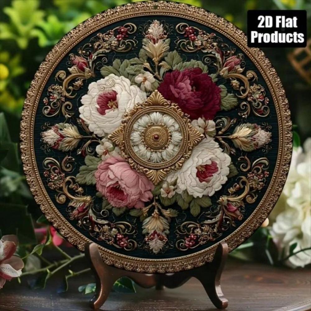 Metal Round Rose Wall Poster, Retro Vintage Living Room Decor