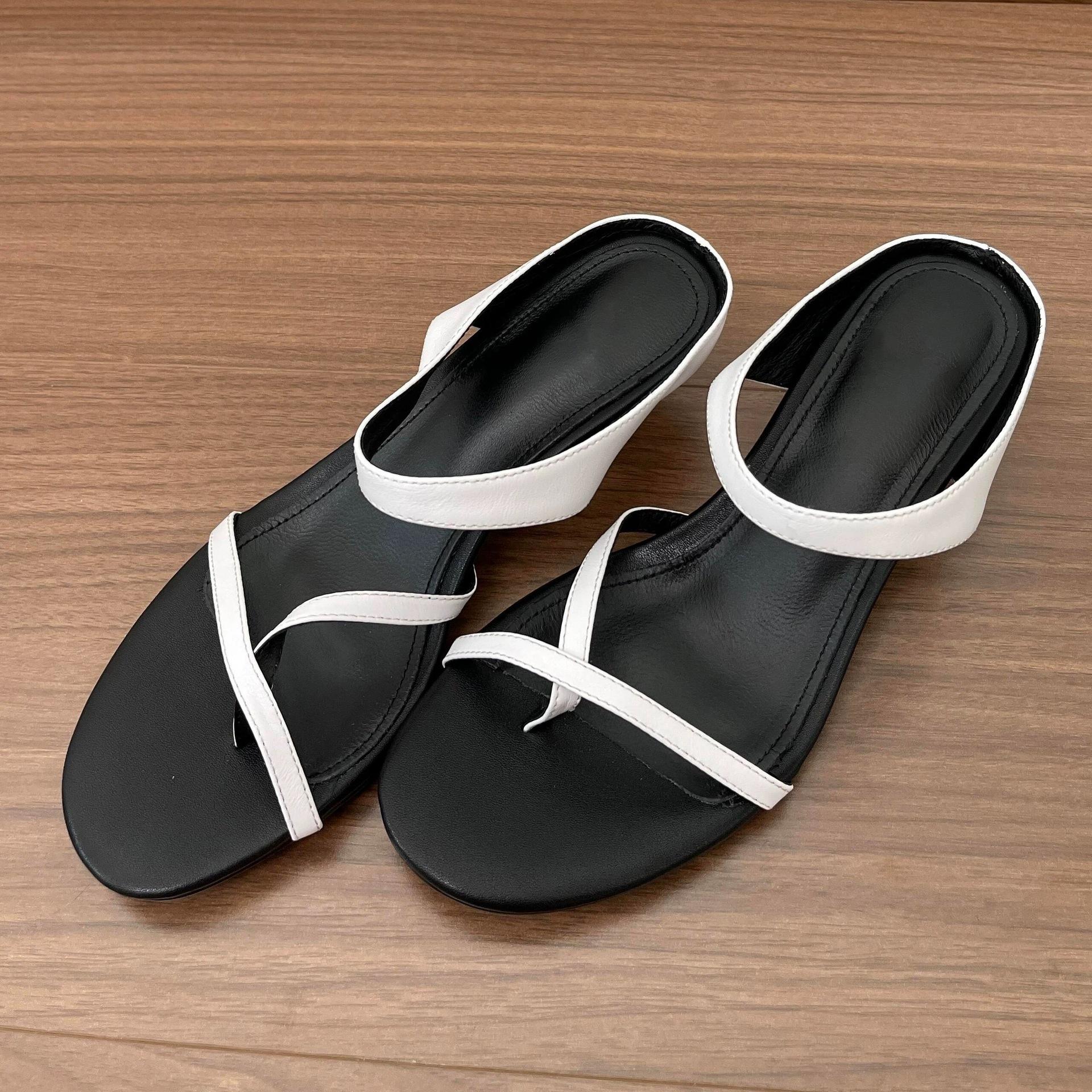 

Cowhide version~ French kitten heel cross-strapped toe sandals women s 2025 summer new temperament stiletto high heels 40 белый
