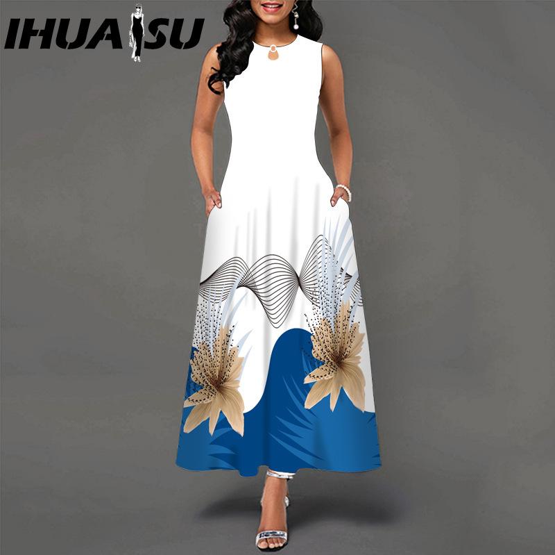 IHUASU 48 Farben Neues Damen Lockeres Vintage Blumenmuster Rüschenkleid Befree Kleid Großes Sommerparty Tanktops Elegante Maxikleider
