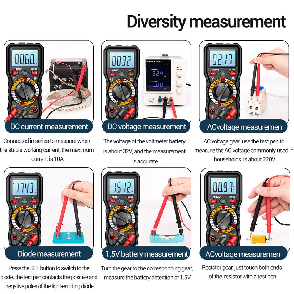 SZ301 SZ302 Digital Multimeter Professional Multimetro Auto Voltmeter AC DC 220V Resistance Voltage Capacitor Diode NCV Tester