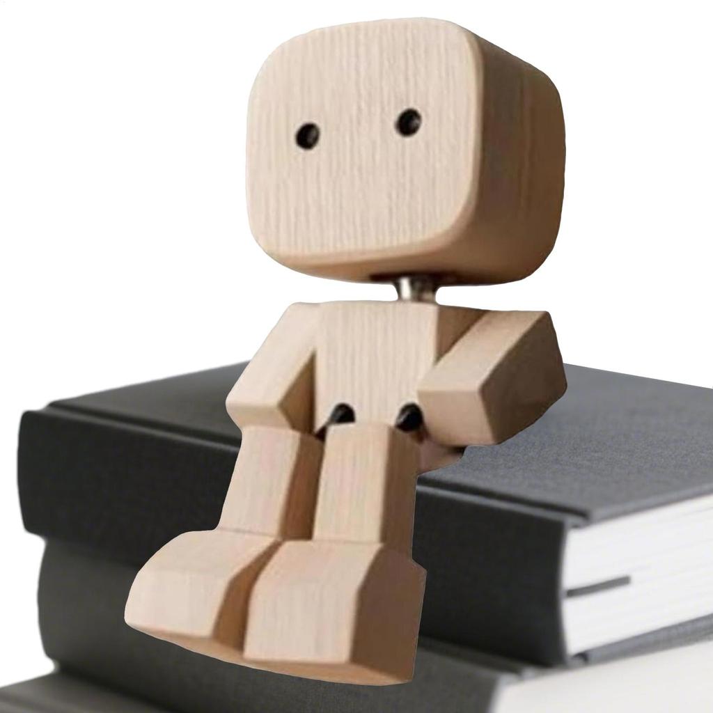 Cute Car Wood Man Shaking Wooden Man Figurine Car Decoration Small Ornaments Decor Creative Figurine Gifts for Home & Office