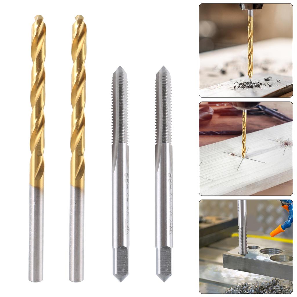 Metric Tap Drill Bit Set 2Pcs M5x0.8 Straight Flute Thread Tap 2Pcs 4.2mm Twist Drill Bit Coated Screw Threading Tool