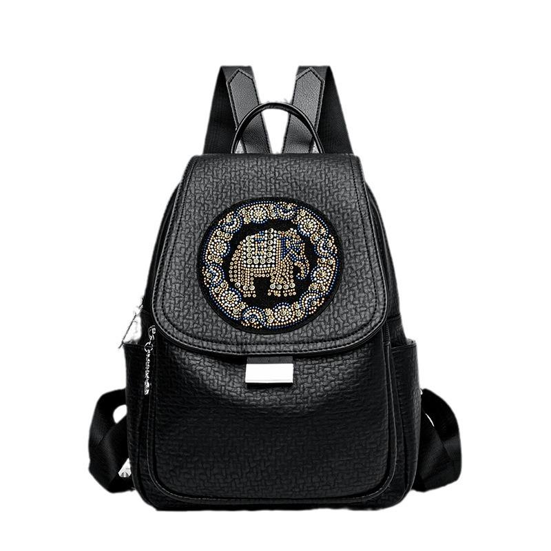 Fashion Personality Elephant Hot Stamping Women's Backpack Ethnic Style Versatile Anti-theft Handbag Trendy Rivet Outdoor Travel Shopping Shoulder Bag