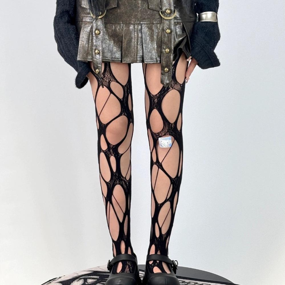 

Sexy Punk Tear Torn Fishnet Stocking Dark Gothic Y2k Lace French Designer Socks Women High Stockings Party Underwear Pantyhose one size чорний