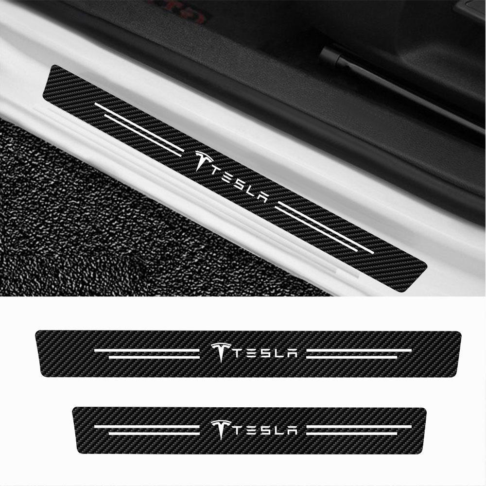4pcs Car Threshold Strip Stickers Auto Door Sill Anti-Scratch Protector Sticker Accessories For Tesla Model Y S 3 Cybertruck