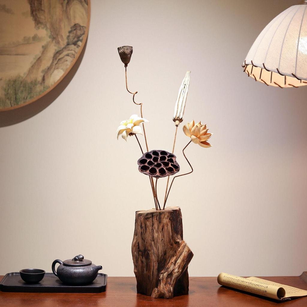 Zen Chinese Retro Teahouse Décor: Dried Branches & Flowers for Living Room Entranceway