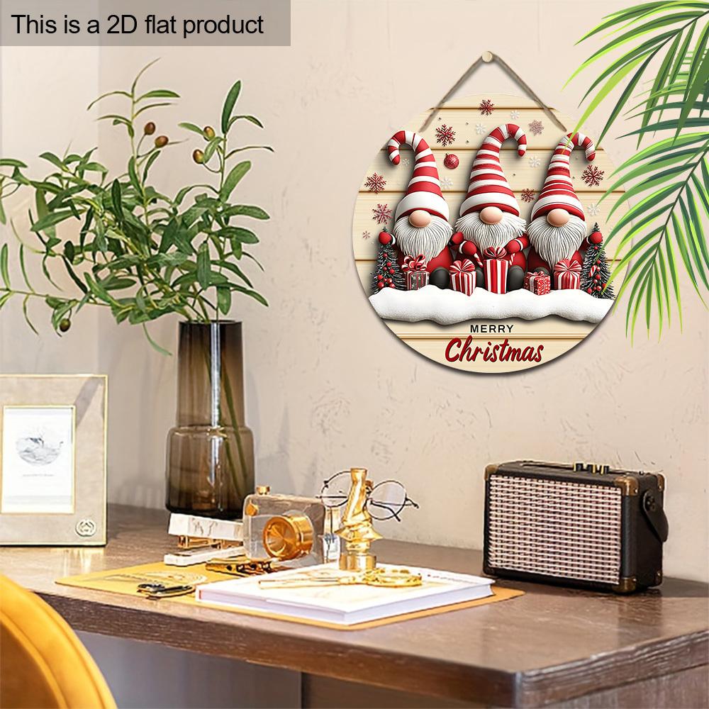 Adorabil Gnomi Roz Crăciun Semn din Lemn, Merry Christmas Semn Rotund pentru Decor Agățat de Perete Ușă din Față, Decorațiune Ideală de Crăciun