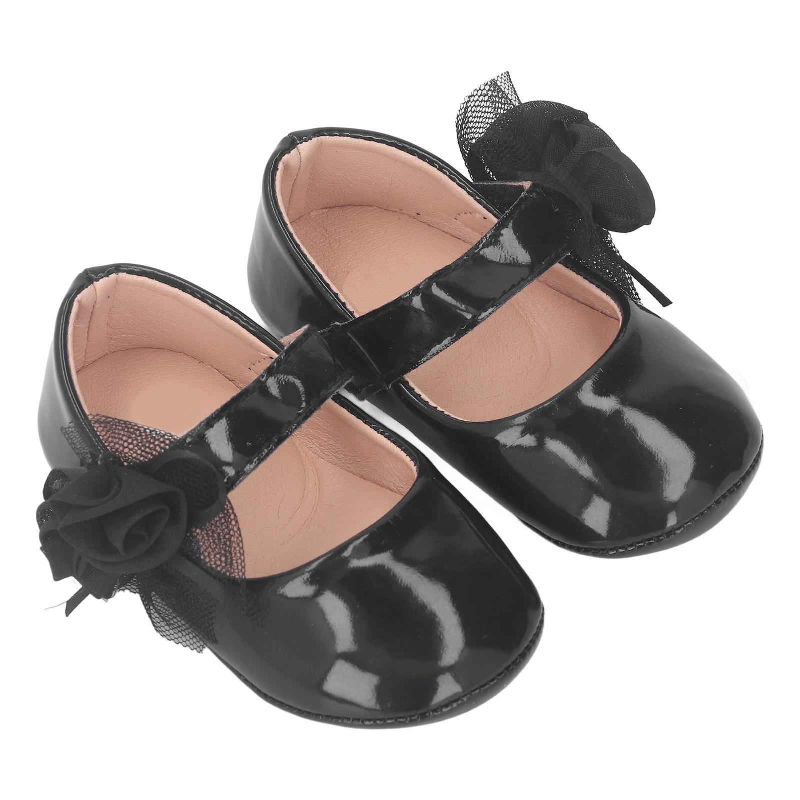 

Baby Mary Jane Shoe PU Lace Flower Hook and Loop Anti Slip Soft Comfortable Newborn Flats Toddler Shoes for Infant чорний