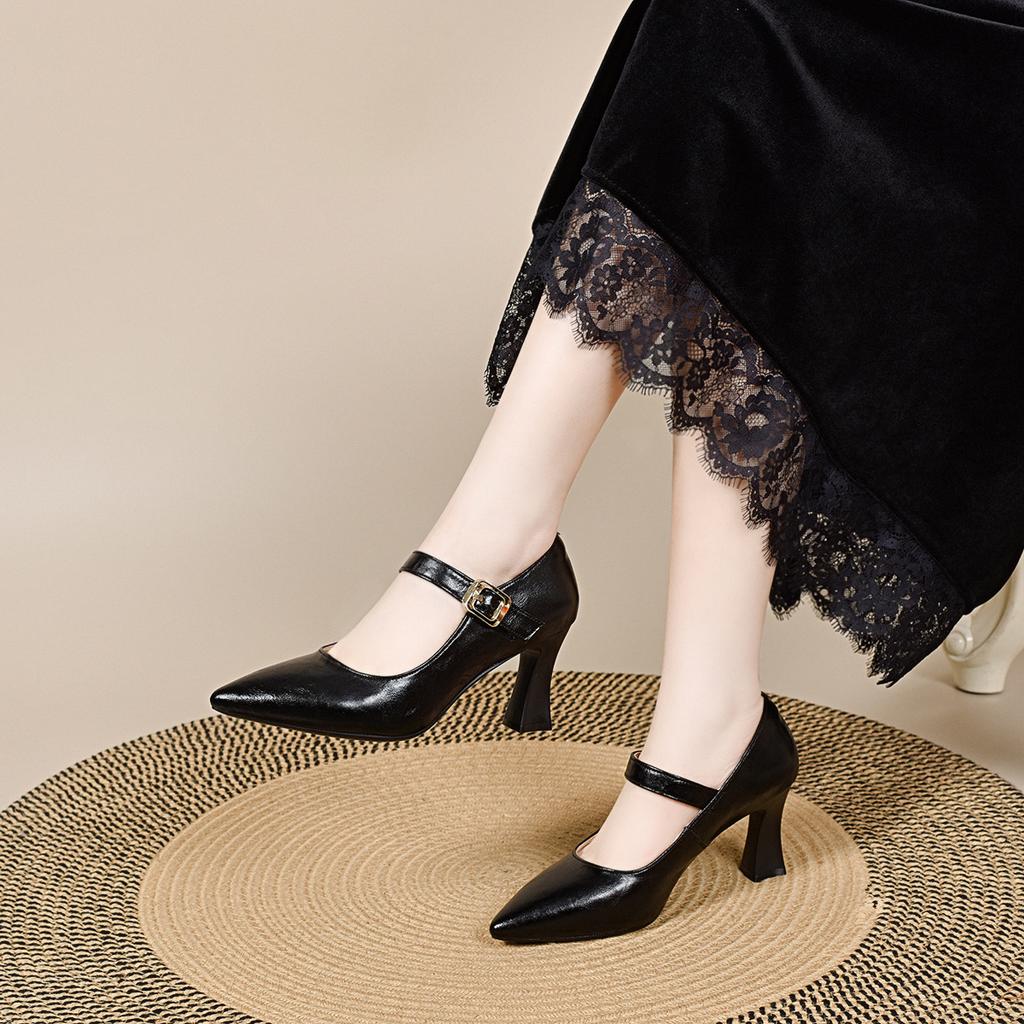 Pointed high heels women's spring new one-word buckle simple temperament commuting single shoes professional dress work shoes