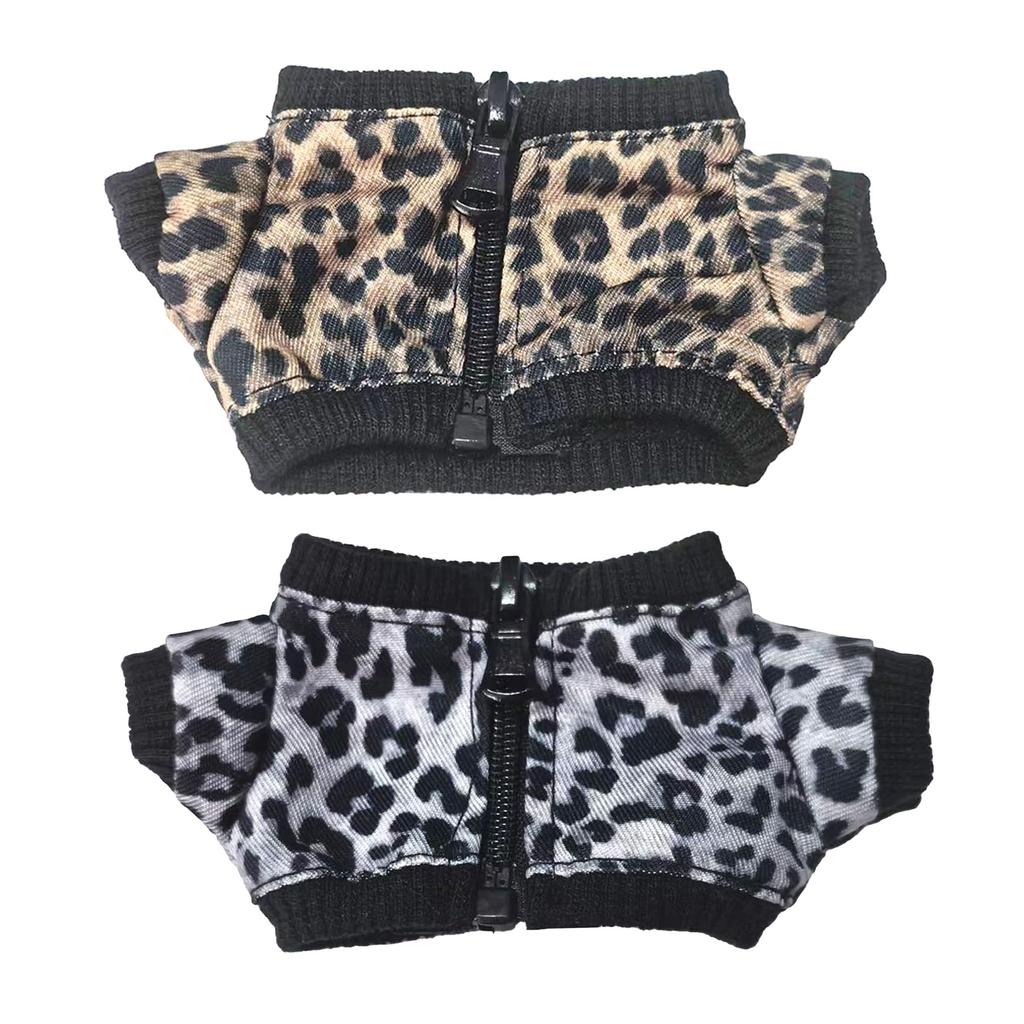 Leopard print jacket, 10cm plush doll outfit, black. Perfect for mascots, idols, K-pop dolls, and other fan activities. [Used]