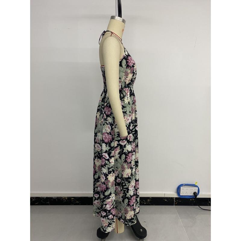 Vacation Backless Floral Printed Suspender Dress