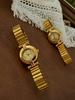 Peça 1 Relógio Feminino Francês Retrô Dourado com Mostrador Pequeno Elegante Moderno Exquisito Relógio Feminino com Mostrador de Números Romanos