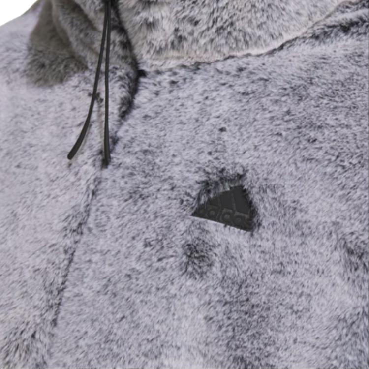 Adidas Taneční Hřejivá Kožešinová Bunda Pohodlná Sportovní Ležérní Dlouhý Rukáv Plyšový Kabát Dámské bundy Černá Magenta JJ1081