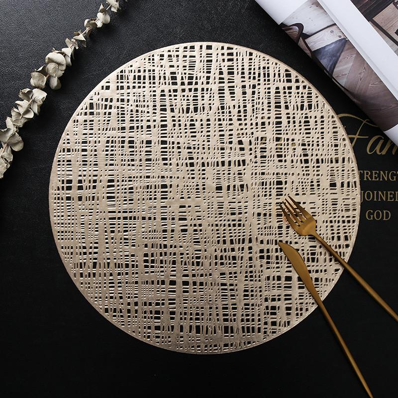 1Pc 38x38cm Round PVC Placemat Gold Hot Stamping Hollow Heat Insulation Pad Home Non-Slip Table Mat Party Decor 38x38cm золотой