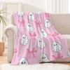 1pc Pink Sweet Bow Cute Ghost Flannel Blanket Soft and Comfortable Nap Envelope Small Cover Blanket Multi-purpose Blanket