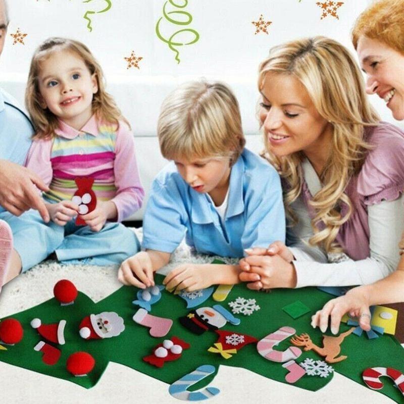DIY Felt Christmas Tree Set with Detachable Ornaments Kids Wall Hanging Xmas Gifts for Christmas Decorations New Year Gifts