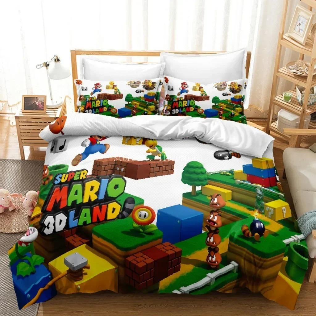 3D HD SuperS M-Mario Bettwäsche-Set Spielfiguren Super Bros Bettbezug, Kinder-Steppdeckenbezüge Kissenbezug 2/3-teilig Einzelbett Doppelbett