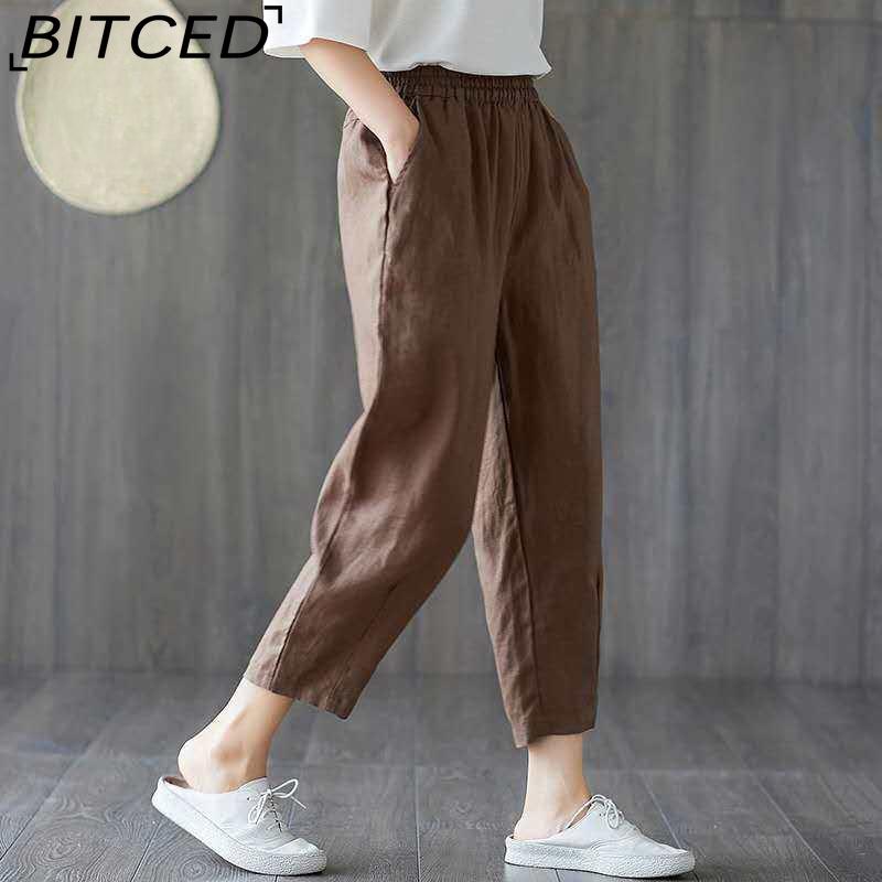 

BITCED Женские модные повседневные однотонные брюки и капри с принтом XXL коричневый