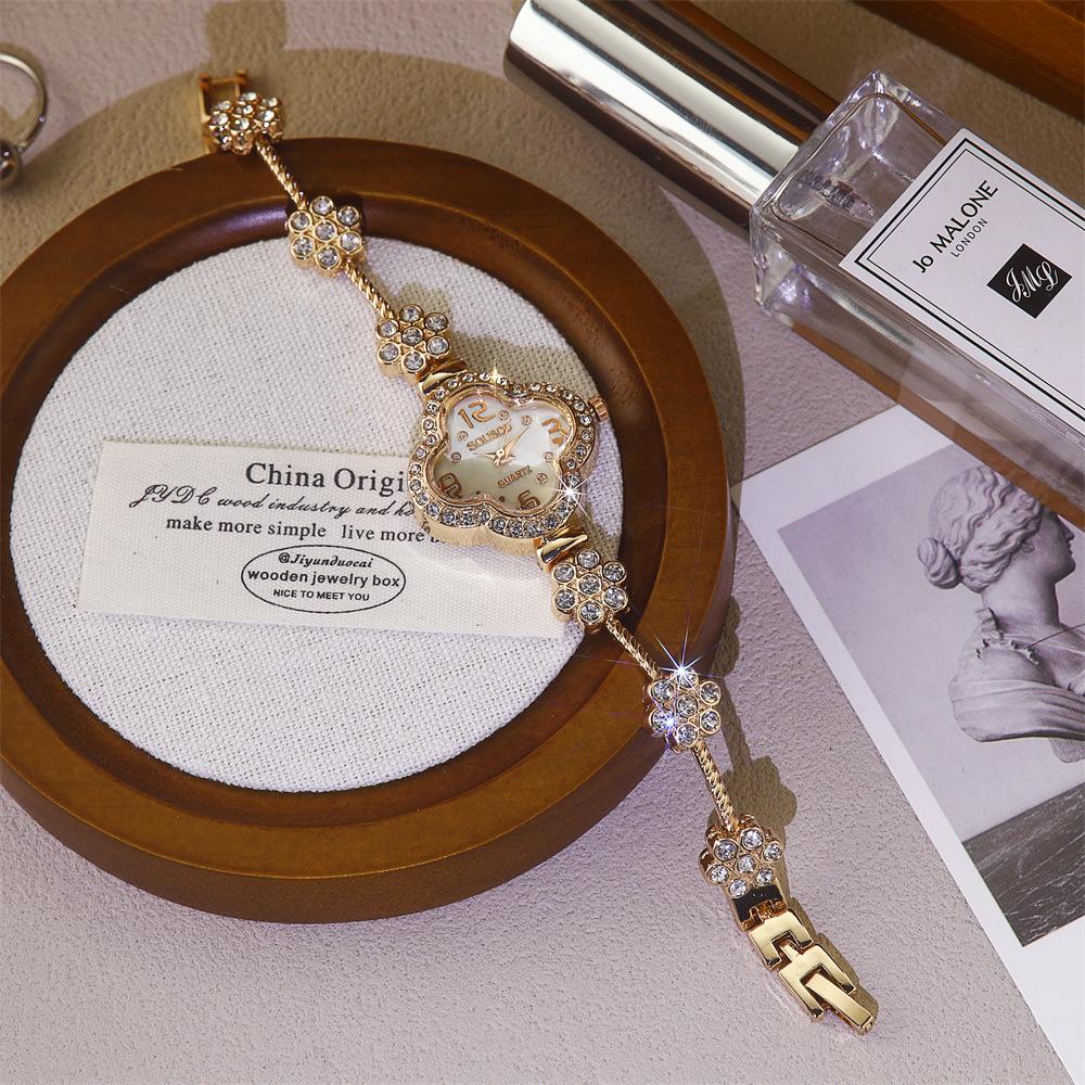 Full diamond fine leaf grass dial watch, light luxury and high-end feel, digital face bracelet, ladies' temperament exquisite watch