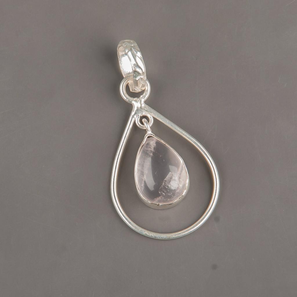 Rose Quartz Gemstone 925 Sterling Silver Jewelry Handmade Stylish Pendant 1.60" PP-3-21